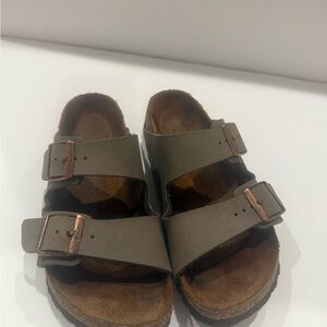 Birkenstock Olive Green Double-Strap Sandals with Copper Buckles